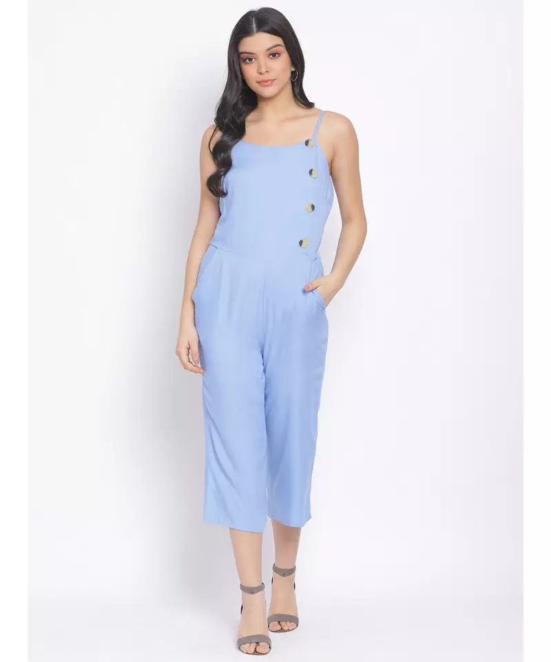 plain Blue Viscose   Jumpsuit