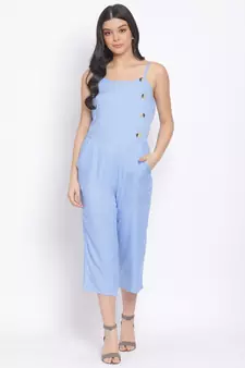 plain Blue Viscose   Jumpsuit