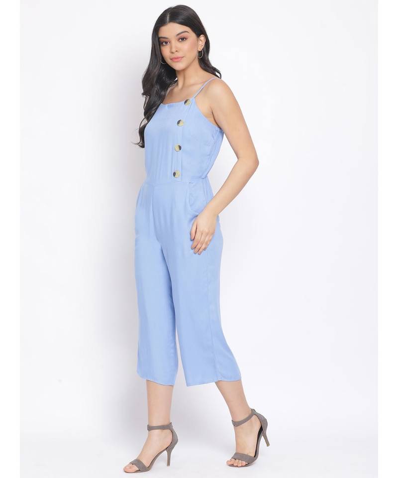 plain Blue Viscose   Jumpsuit