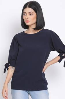 plain blue Polyester   Top
