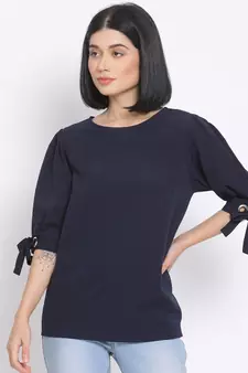 plain blue Polyester   Top