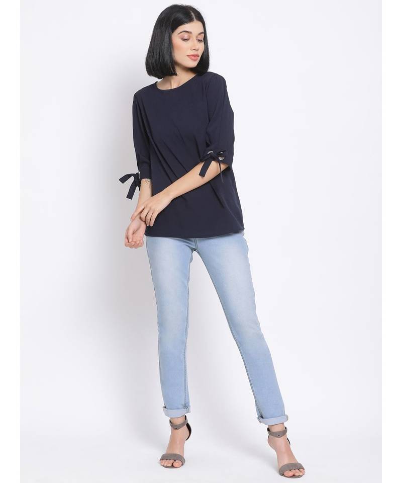 plain blue Polyester   Top