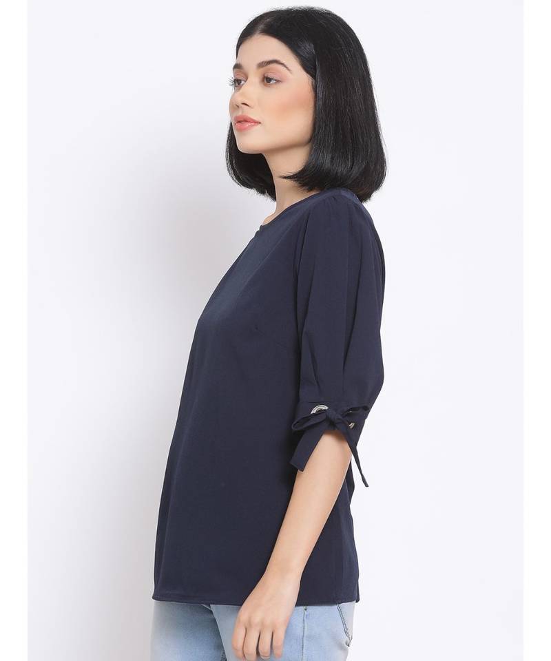 plain blue Polyester   Top