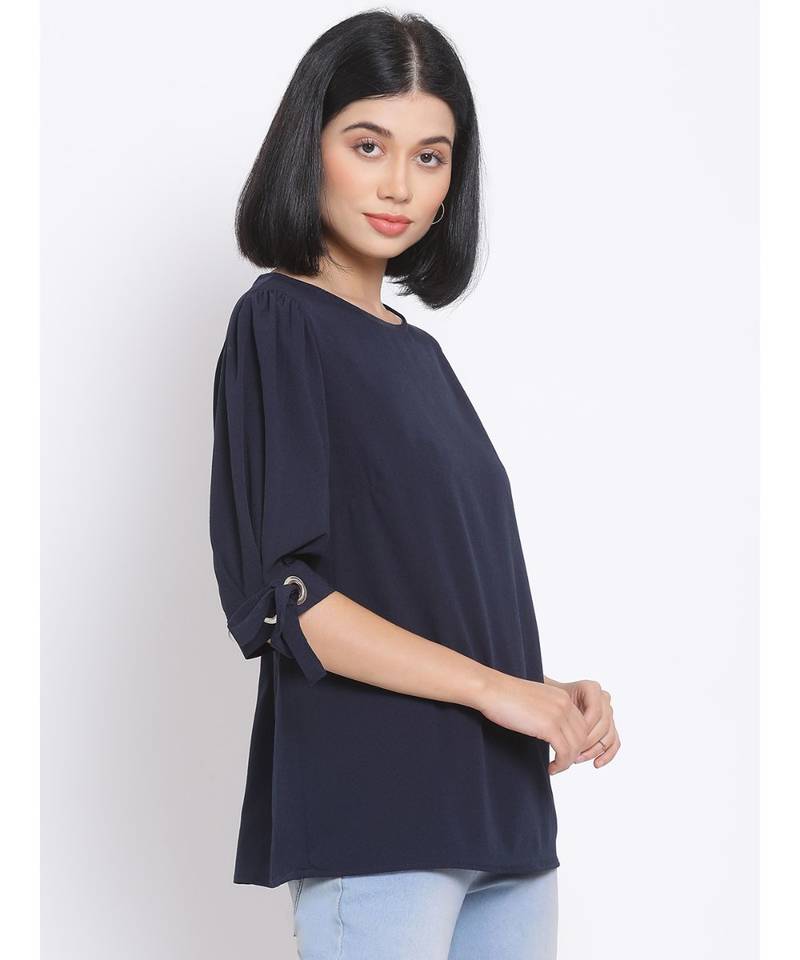 plain blue Polyester   Top