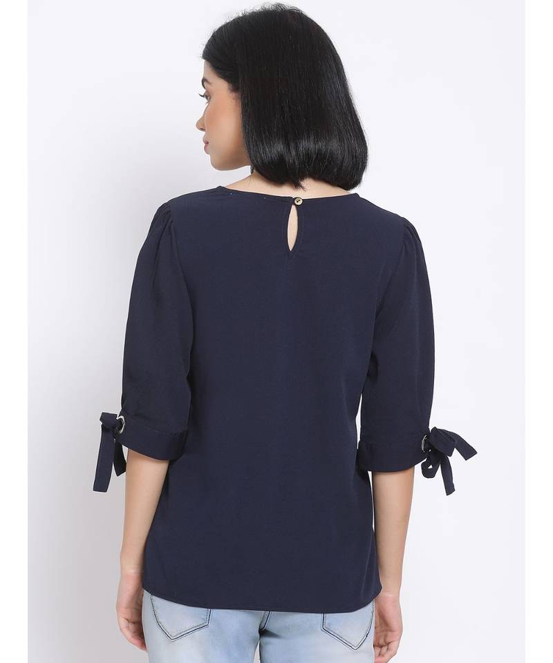 plain blue Polyester   Top
