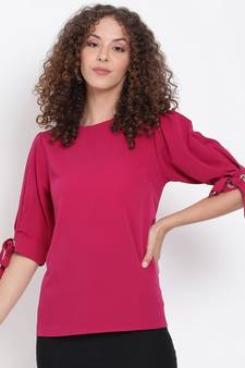 plain Pink Polyester   Top