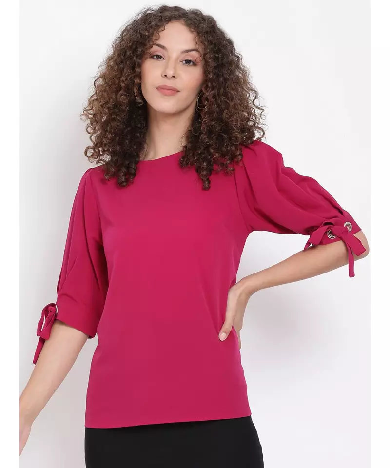 plain Pink Polyester   Top