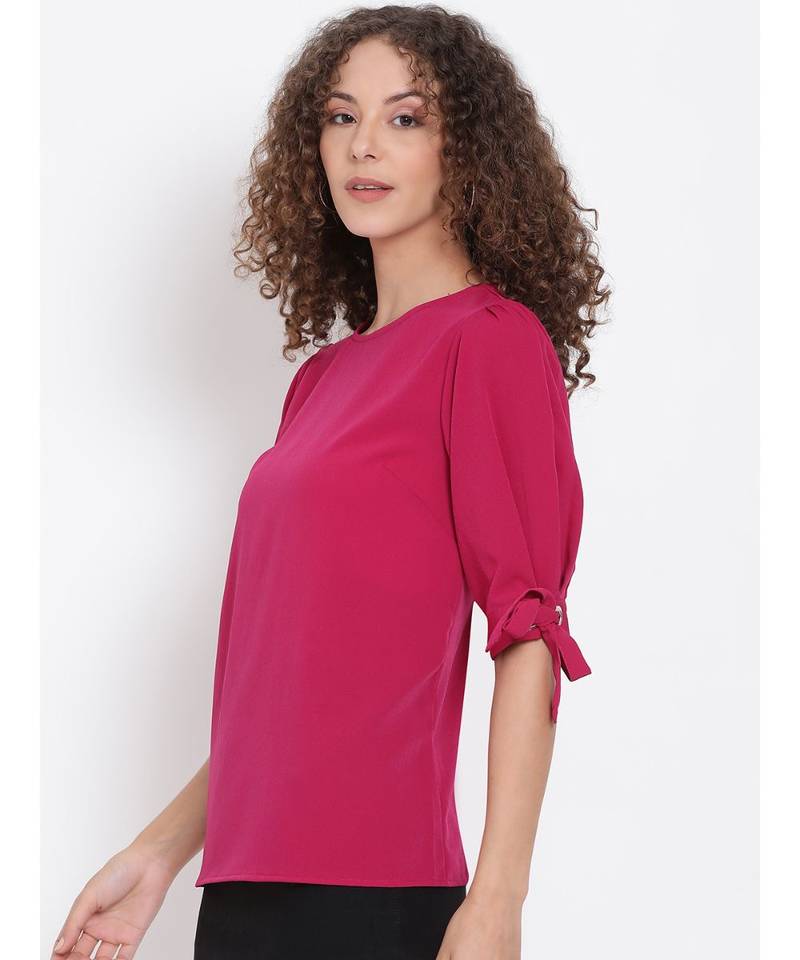 plain Pink Polyester   Top