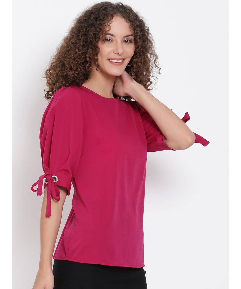 plain Pink Polyester   Top