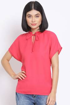 plain Pink Polyester   Top