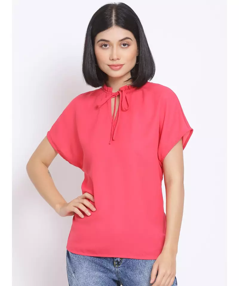 plain Pink Polyester   Top