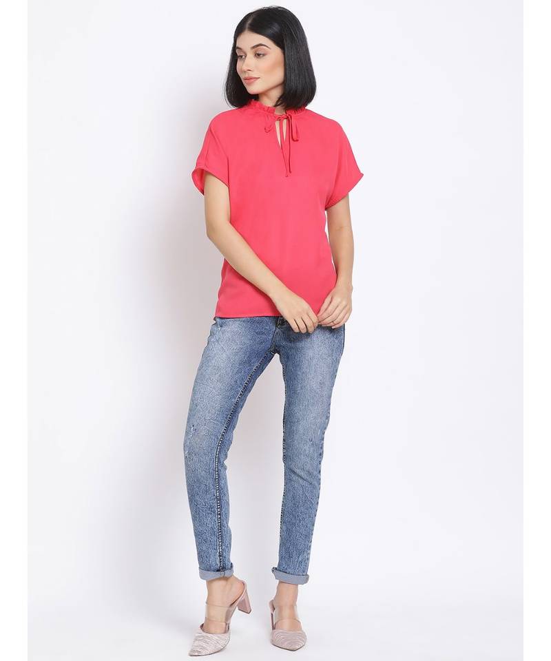 plain Pink Polyester   Top