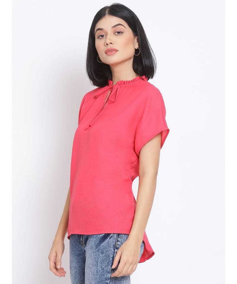plain Pink Polyester   Top