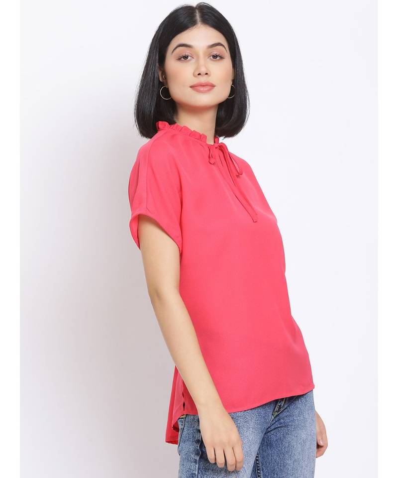 plain Pink Polyester   Top
