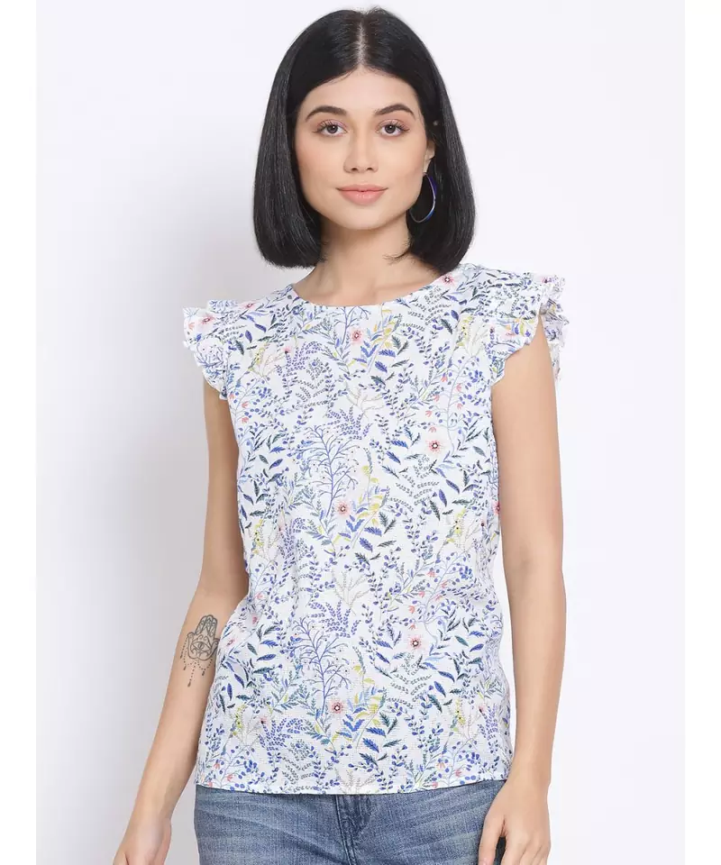 printed White Cotton   Top