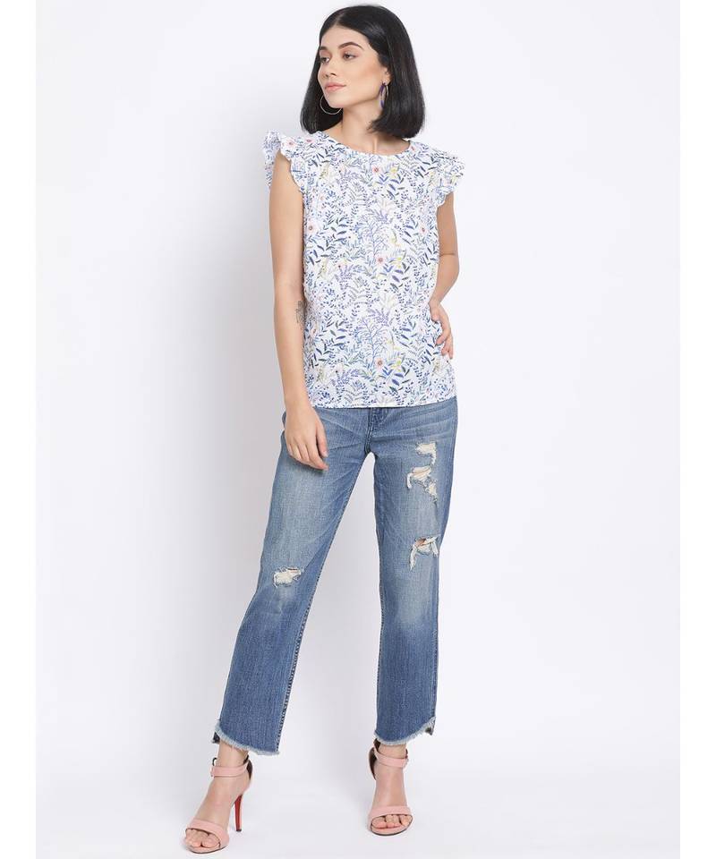 printed White Cotton   Top