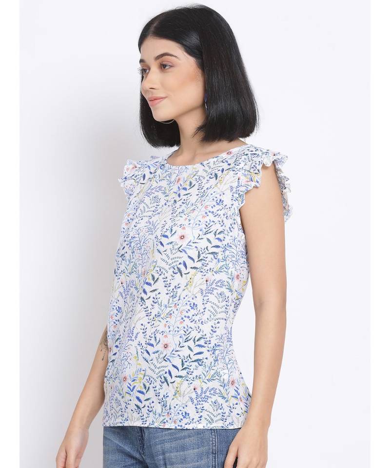 printed White Cotton   Top