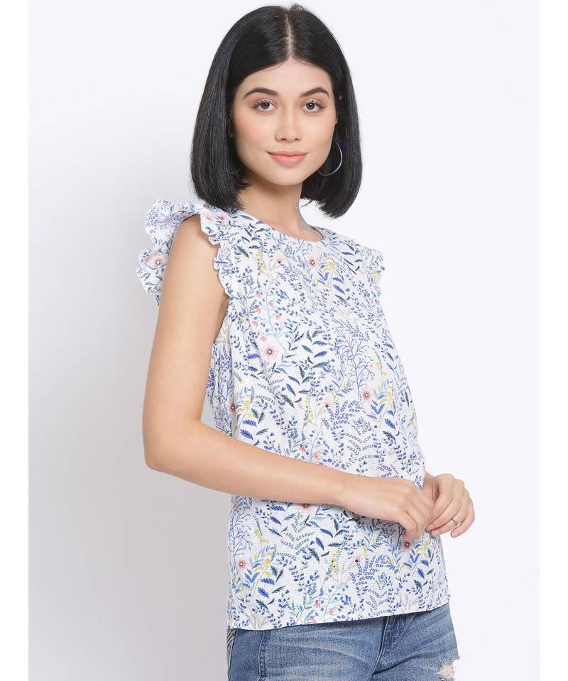 printed White Cotton   Top