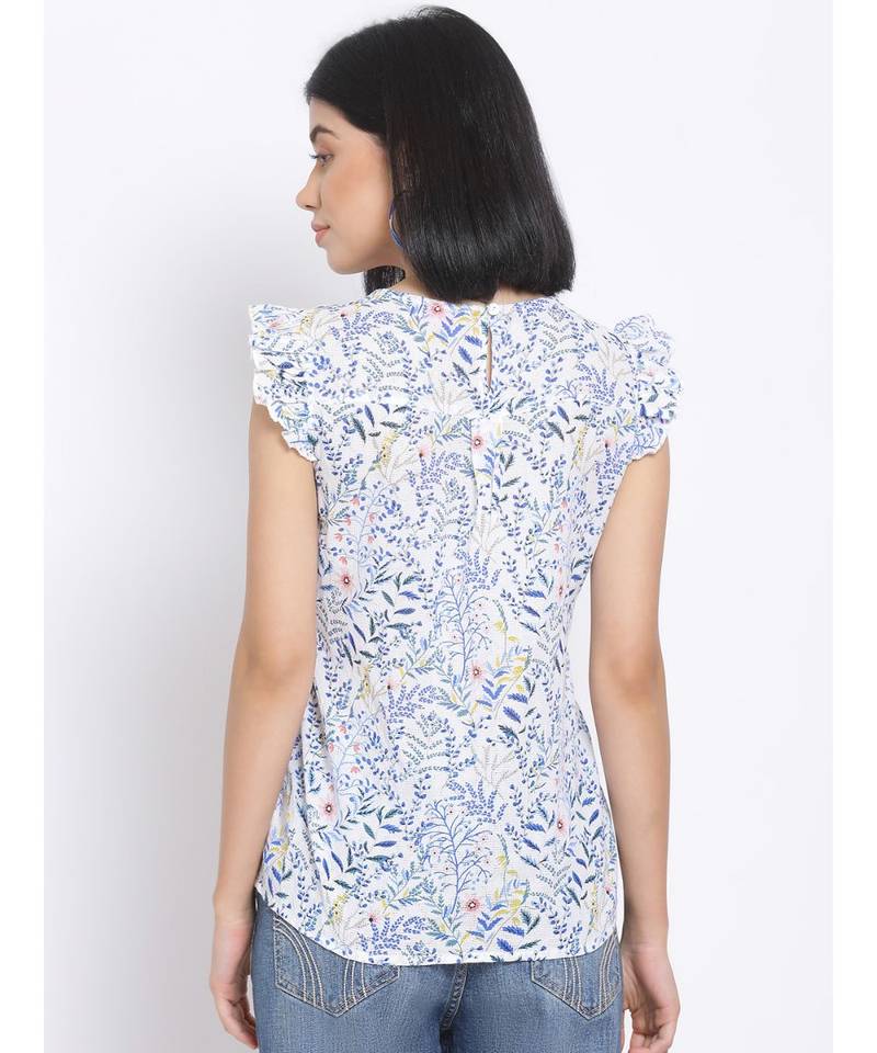 printed White Cotton   Top