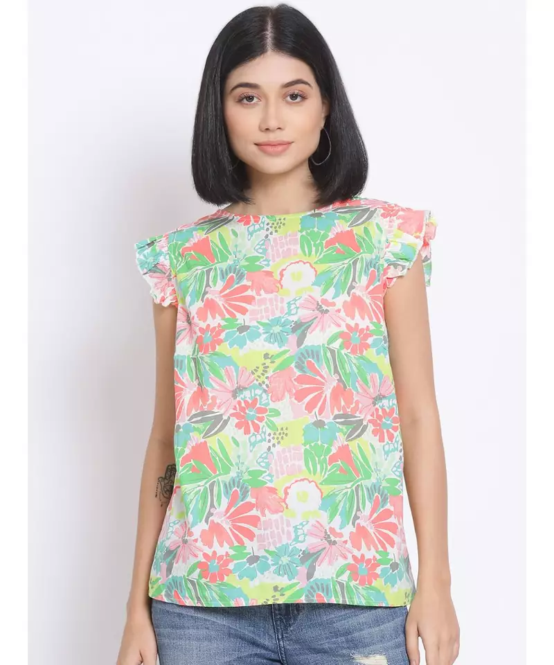 printed Multicolor Cotton   Top
