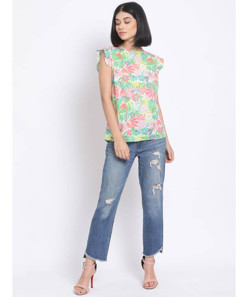 printed Multicolor Cotton   Top