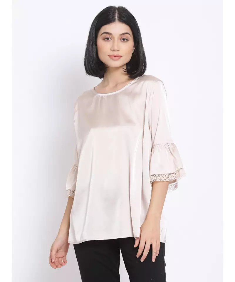 plain Beige Polyester   Nightwear Top