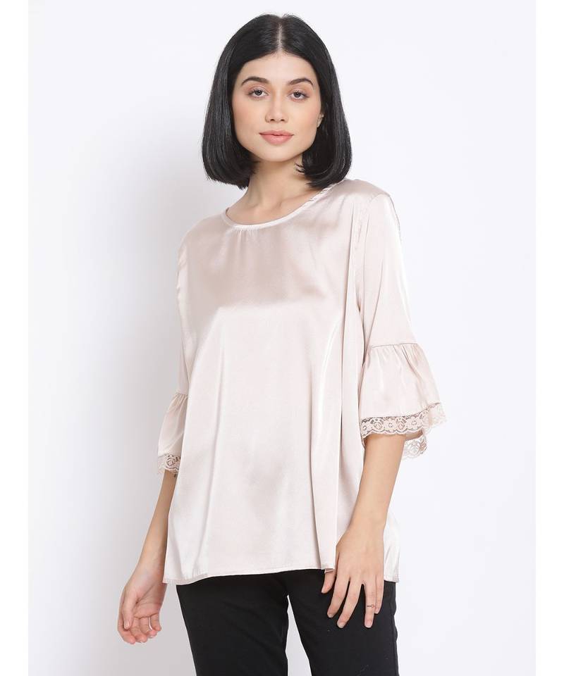 plain Beige Polyester   Nightwear Top