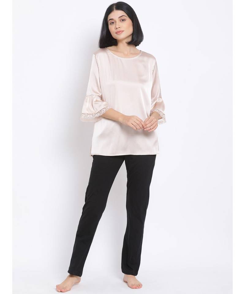 plain Beige Polyester   Nightwear Top