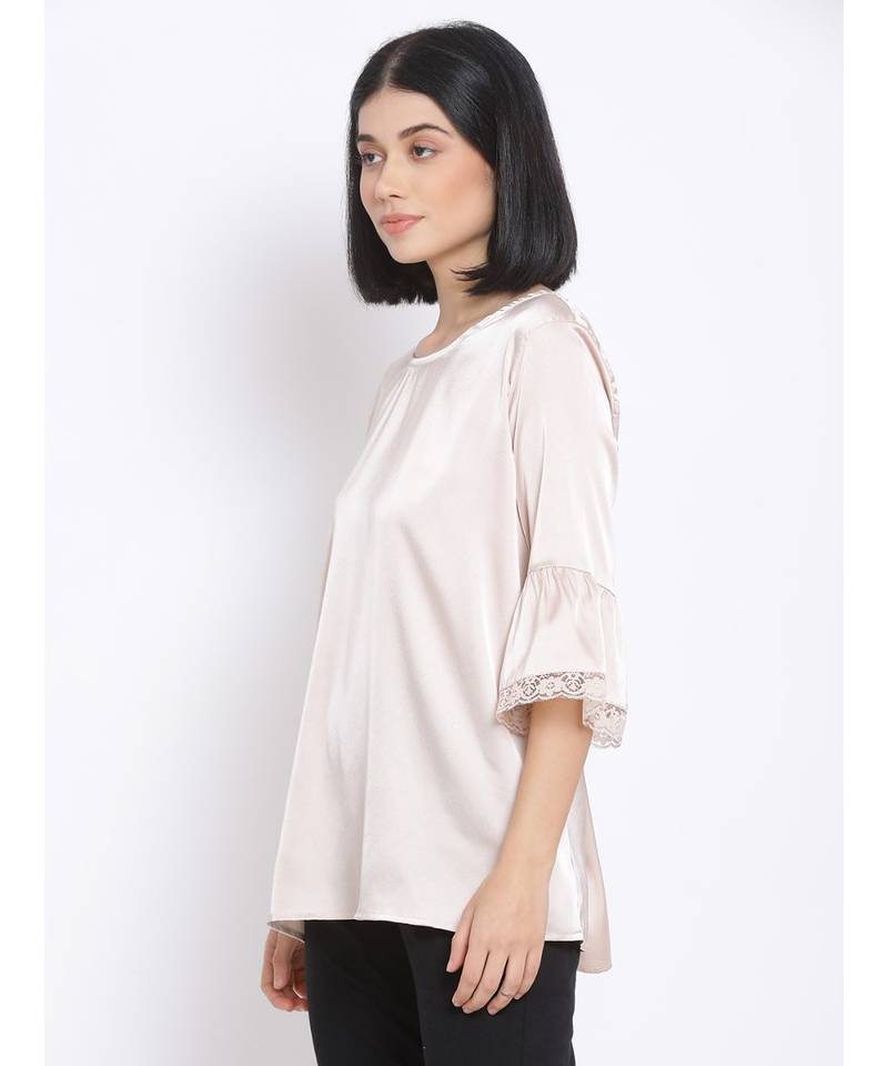 plain Beige Polyester   Nightwear Top
