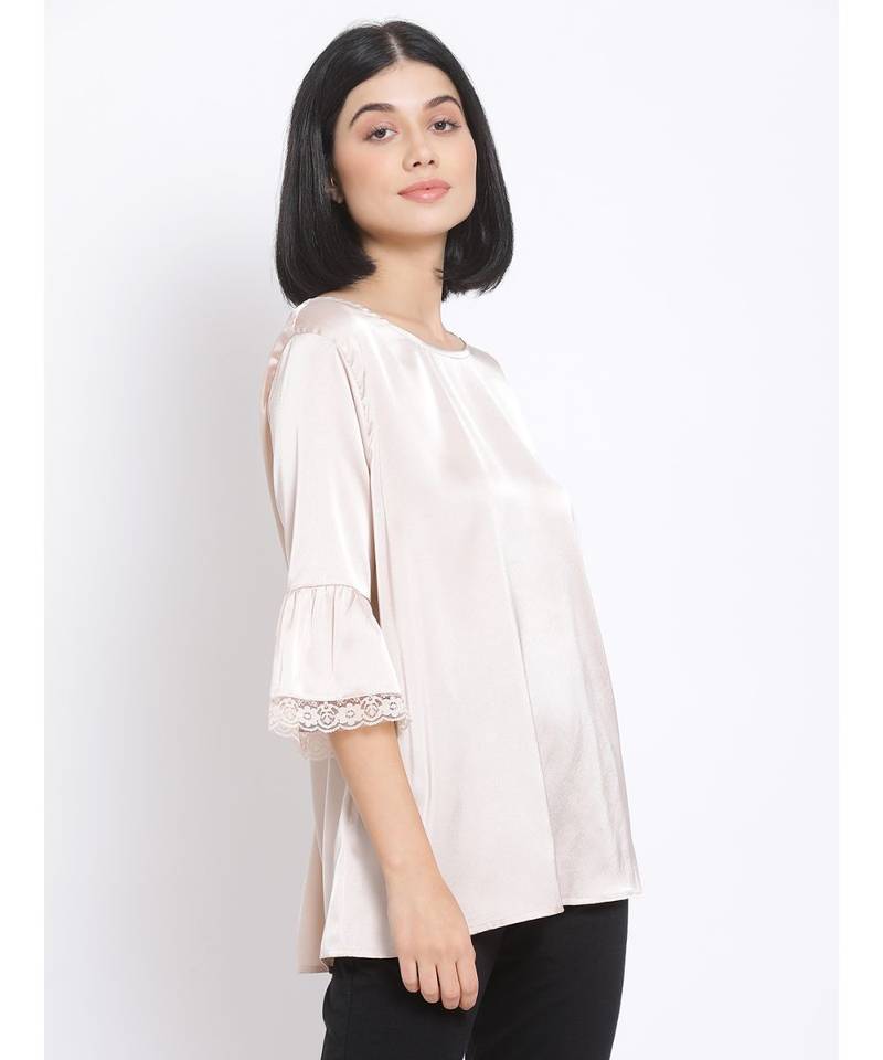 plain Beige Polyester   Nightwear Top