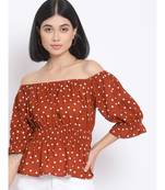 printed Brown Polyester   Top