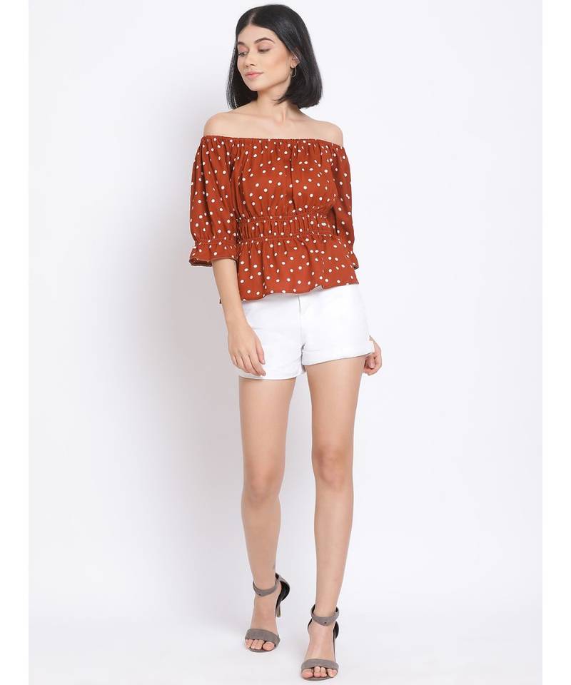 printed Brown Polyester   Top