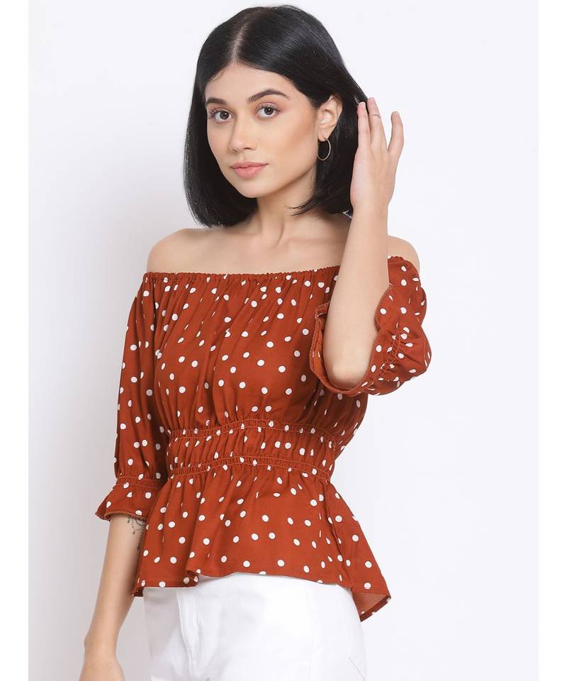 printed Brown Polyester   Top