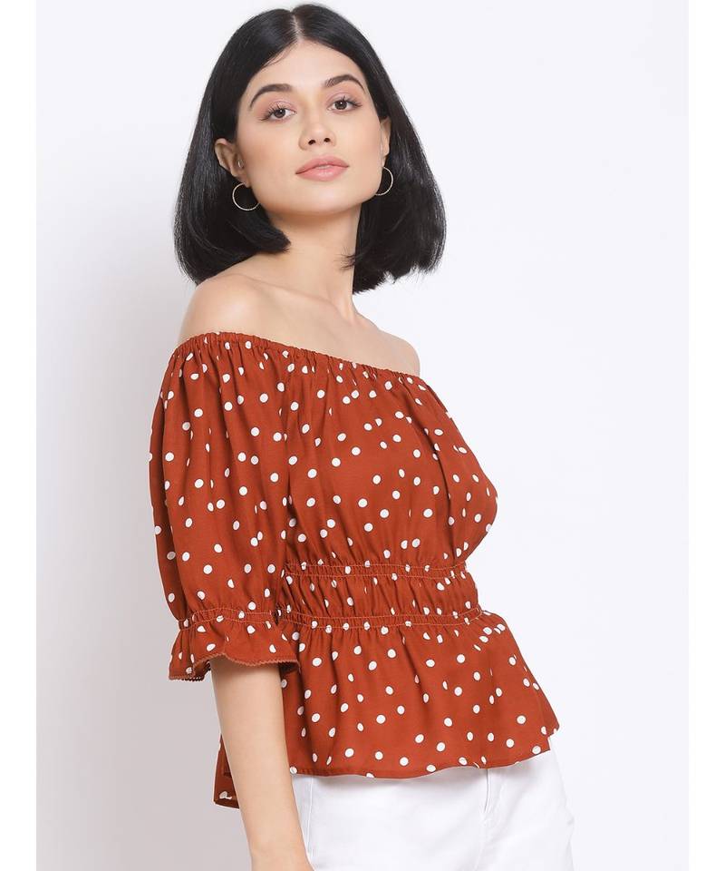 printed Brown Polyester   Top