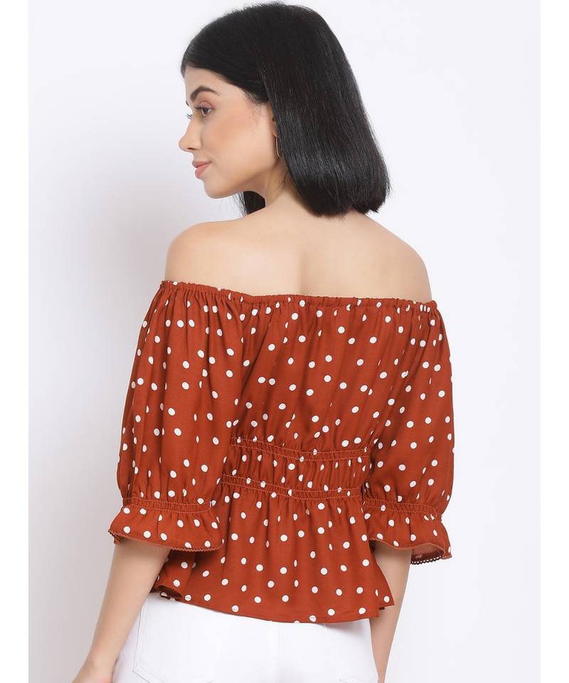 printed Brown Polyester   Top