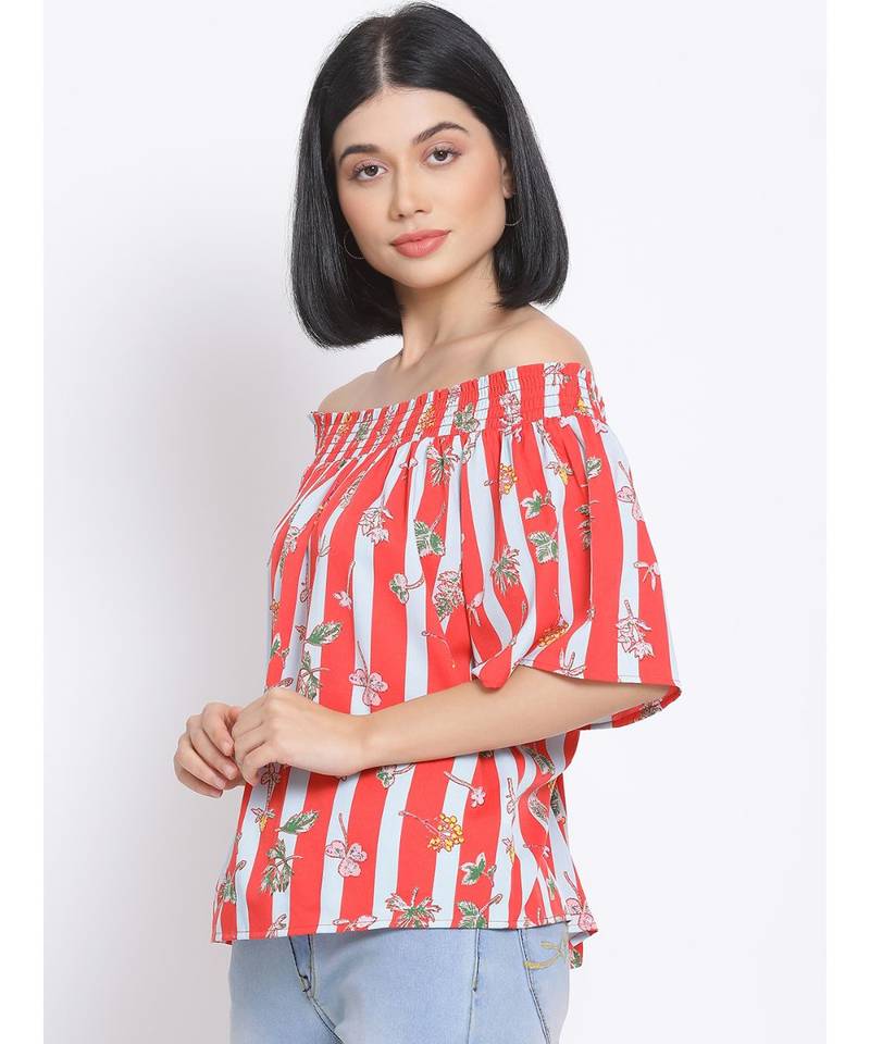 printed Red Polyester   Top