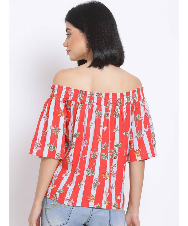 printed Red Polyester   Top