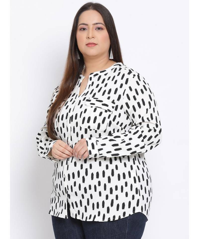 printed White Polyester   Shirt