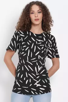 printed Black Polyester   Top