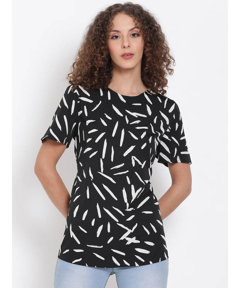 printed Black Polyester   Top