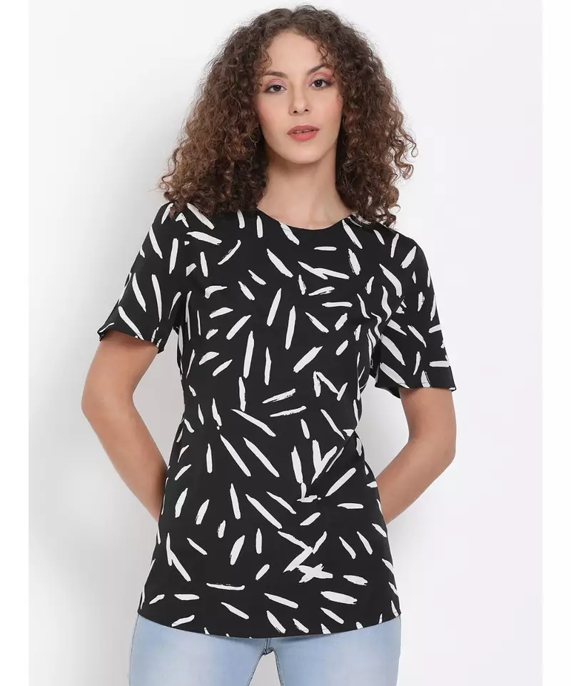 printed Black Polyester   Top