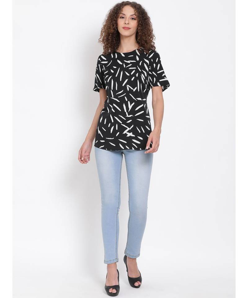 printed Black Polyester   Top
