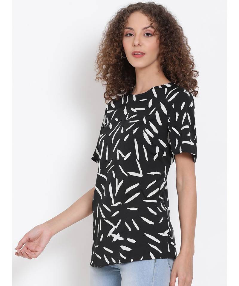 printed Black Polyester   Top