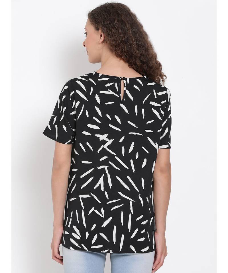 printed Black Polyester   Top