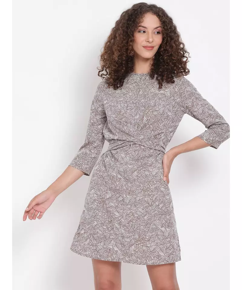 printed Grey Polyester   Dress
