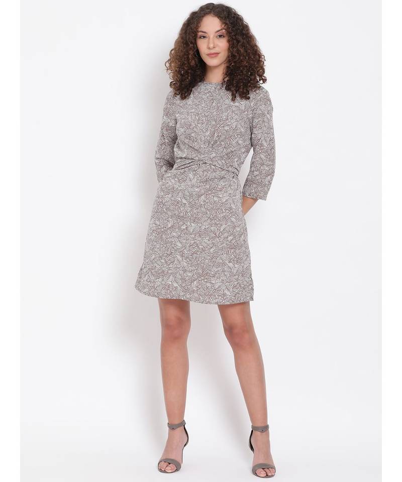 printed Grey Polyester   Dress