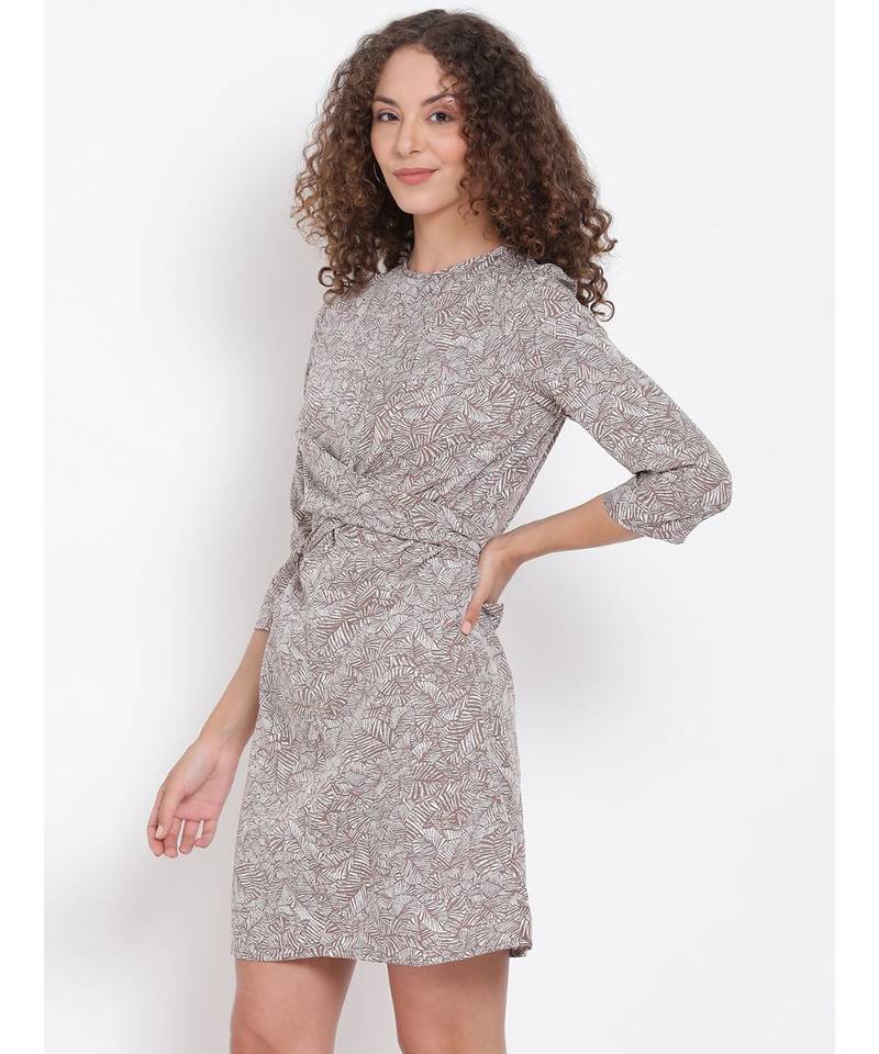 printed Grey Polyester   Dress