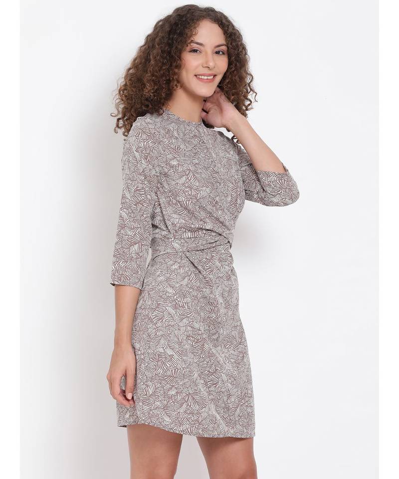 printed Grey Polyester   Dress