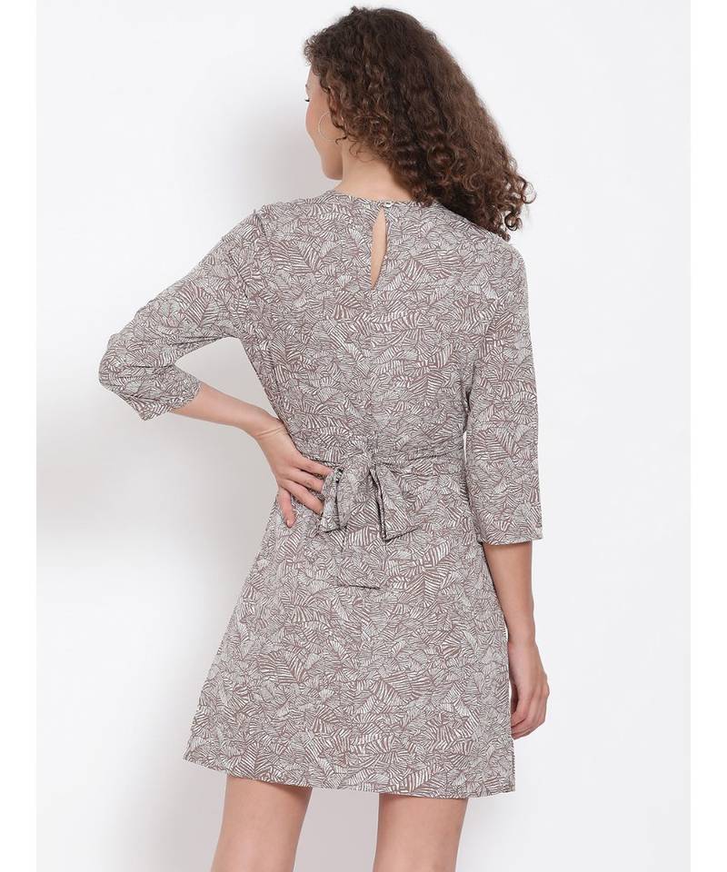 printed Grey Polyester   Dress