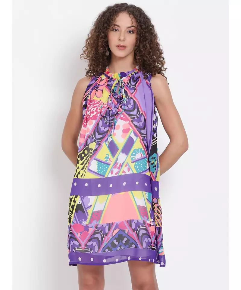 printed Multicolor Polyester   Dress